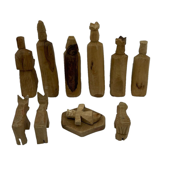 VTG Hand Carved Bethlehem Olive Wood Christmas Holy Nativity Set of 11 - Picture 6 of 11